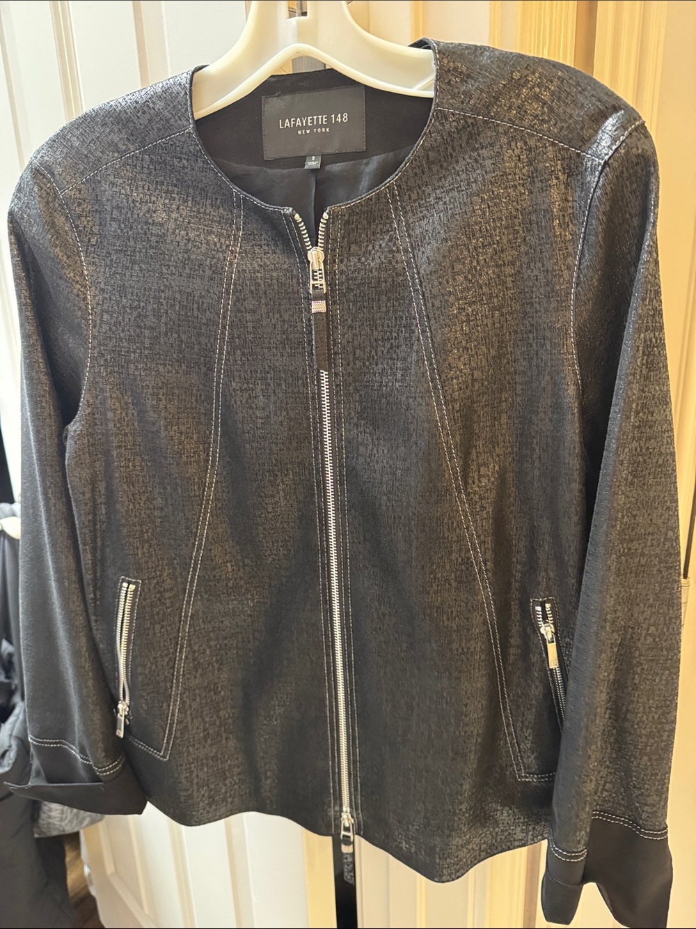 Lafayette 148 New York Shimmery Charcoal Zip Jacket